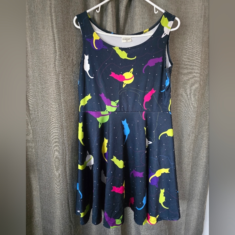 CowCow Womens Space Cats Sleeveless Skater Dress Size XL